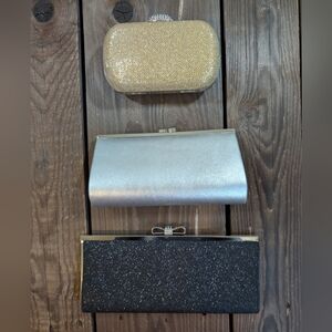 Metallic Silver Satin Evening Clutch